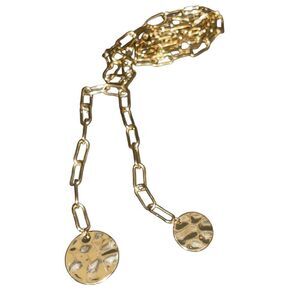 Adornia Gold Paperclip Lariat with Circle Discs